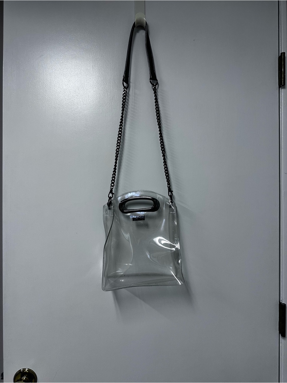 Packed Party Clear Crossbody Tote with Black Trim and Chain Strap